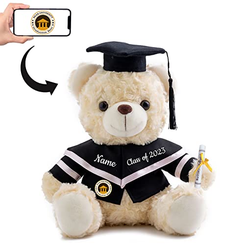 GraduationBär Personalisierte Graduation Geschenke mit benutzerdefinierten Foto+Text, Teddybär Plüschtier als Schulabschluss Geschenk für sie 2024 Oberschule Graduation Geschenke (20cm-Foto+Text) von ADORSUN