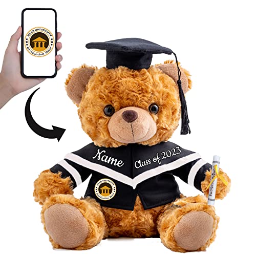 GraduationBär Personalisierte Graduation Geschenke mit benutzerdefinierten Text+Foto, Teddy-bär Plüschtier als Schulabschluss Geschenk für sie 2024 Oberschule Graduation Geschenke (20 cm-Text+Foto) von ADORSUN