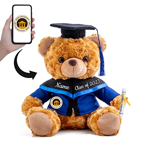 GraduationBär Personalisierte Graduation Geschenke mit benutzerdefinierten Text+Foto, Teddy-bär Plüschtier als Schulabschluss Geschenk für sie 2024 Oberschule Graduation Geschenke (20 cm-Text+Foto) von ADORSUN