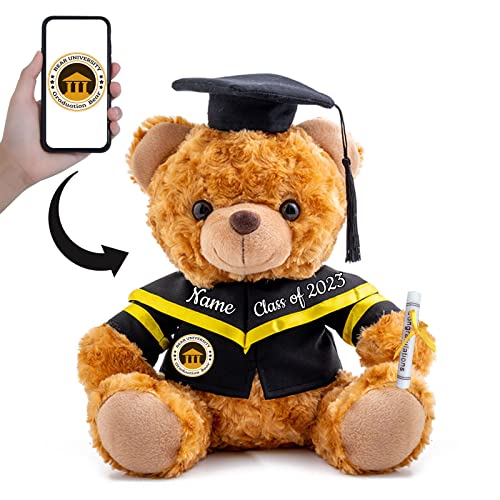 GraduationBär Personalisierte Graduation Geschenke mit benutzerdefinierten Text+Foto, Teddy-bär Plüschtier als Schulabschluss Geschenk für sie 2024 Oberschule Graduation Geschenke (20 cm-Text+Foto) von ADORSUN