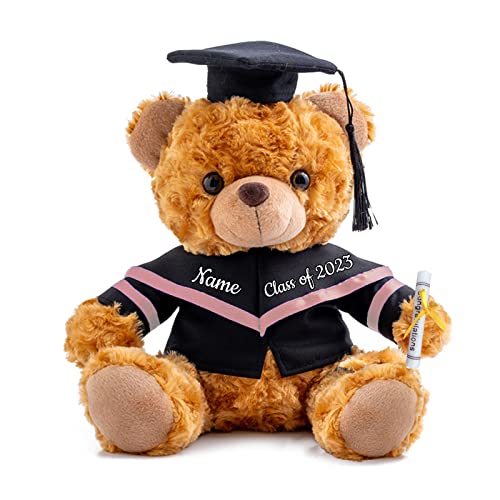 GraduationBär Personalisierte Graduation Geschenke mit benutzerdefinierten Text, Teddybär Plüschtier als Schulabschluss Geschenk für sie 2024 Oberschule Hochschule Graduation Geschenke (20 cm-Text) von ADORSUN