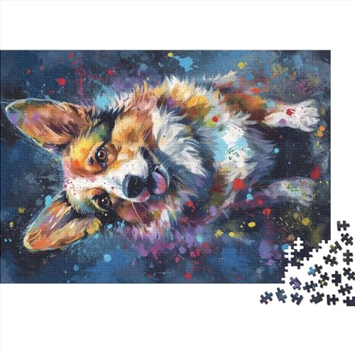 1000-Teiliges Puzzle Für Erwachsene, Corgi-Hund, Malerei, Puzzle Für Erwachsene, Rechteckiges Kreatives Holzpuzzle (Größe 75X50cm) von ADOSIA