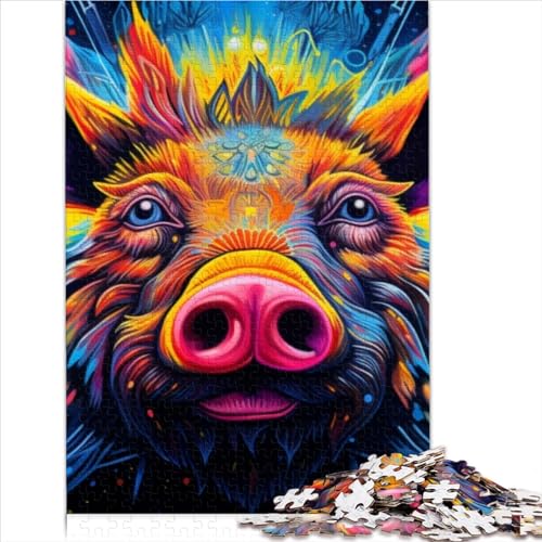 1000-teiliges Puzzle für Erwachsene, Puzzle mit Tierkunst, Schwein, Puzzle für Erwachsene, Holzpuzzle für Familienspaß und Spieleabende (75x50cm) von ADOSIA