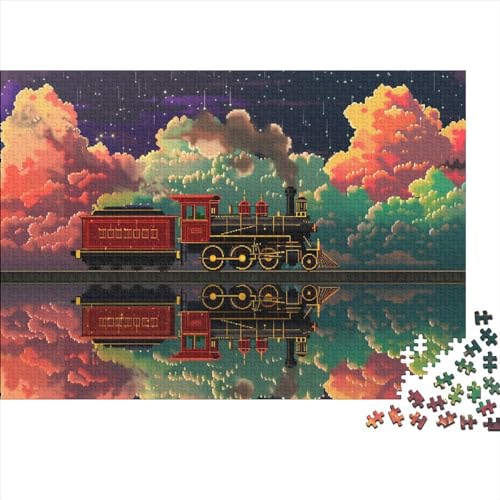 Dream Train (62) Puzzles Erwachsene ＆ Kinder 1000 Teile Holz Train Home Decor Family Challenging Games Educational Game Geburtstag Stress Relief 1000pcs (75x50cm) von ADOVZ