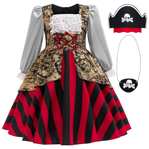 ADREIT Piratenkostüm für Mädchen, Seeräuber, Prinzessin, Verkleiden für Kinder, mit Zubehör, Halloween, Cosplay, Party-Outfit von ADREIT