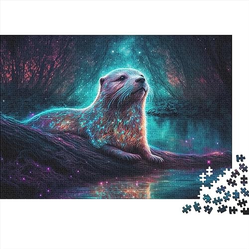 Puzzle 1000 Teile für Erwachsene,leuchtender Otter,Puzzle für Erwachsene,Holzbrettpuzzle,Familiendekoration,75x50cm von ADRETA