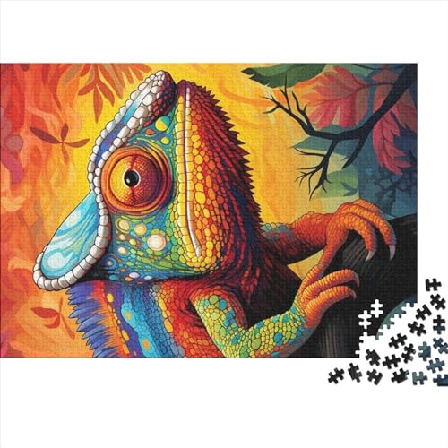 Erwachsene 500 Teile Puzzle Kunst Chamäleon Holz Kreative Kunst Puzzle Geschenke Puzzles für Erwachsene Kinder 52x38cm von ADTEMP