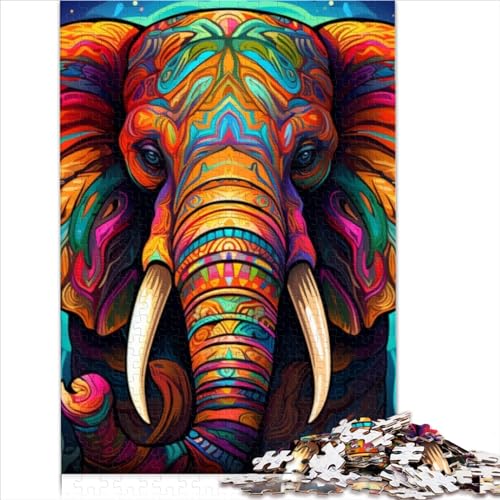 Puzzle Psychedelischer Elefant, Holzpuzzle, 500 Teile, Geistiges Spielzeug, Puzzle Für Erwachsene Und Jugendliche, Lässige Puzzles (Größe 52X38cm) von ADTEMP