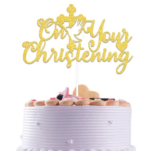 Tortenaufsatz "On Your Christening", Mi Bautizo Tortenaufsätze, Segen Sie dieses Kind, Erstkommunion, Kuchendekoration, Bautizo erster Geburtstag, Babyparty, Party-Dekorationen, Goldglitzer von ADTEMP