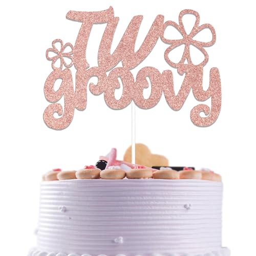 Two Groovy Cake Topper, Boho 2nd Cake Topper, Two Groovy Party Cake Decorations, Two Groovy Birthday Decor, Hippie 60s 70s Party Themed Birthday Decorations Rose Gold Glitter von ADTEMP