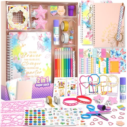 ADUSRIZ 2-Pack Mega DIY Tagebuch Set Mädchen, Geschenk ab 8 9 10 11 12 13 14 Jahre Mädchen, Basteln Mädchen und Scrapbook Set Mädchen, Kreative Geschenke für 8-14 Jahre Teenager Mädchen von ADUSRIZ