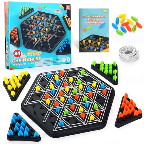 Triggle Spiel mit Gummibänder, Ketten Dreieck Schachspiel, Puzzle Checkers Spiel, Interaktives Steckspiel für Kinder und Erwachsene, Desktop Brettspiele für Familienfeiern und Reisen von AECIASO