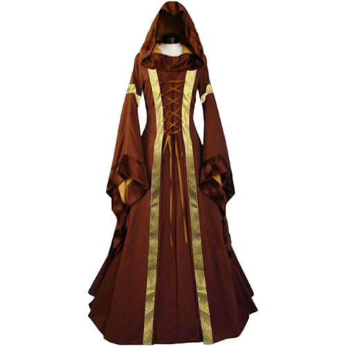 AEGJEGVD Mittelalter Kleid Damen Halloween Königin Kostüm Frauen Einfarbig Trompetenärmel Gothic Retro Kleid Renaissance Prinzessin Cosplay Party Outfit Karneval Kostüm Partykleid Sale Angebote von AEGJEGVD