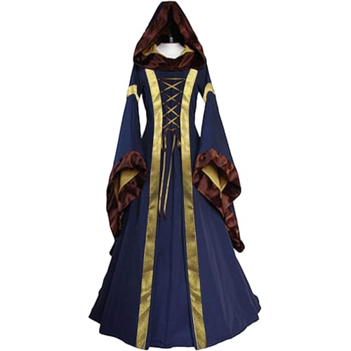 AEGJEGVD Mittelalter Kleid Damen Halloween Königin Kostüm Frauen Einfarbig Trompetenärmel Gothic Retro Kleid Renaissance Prinzessin Cosplay Party Outfit Karneval Kostüm Partykleid Sale Angebote von AEGJEGVD