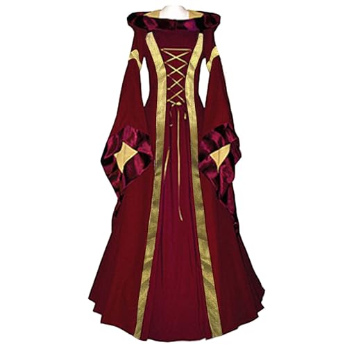 AEGJEGVD Mittelalter Kleid Damen Halloween Königin Kostüm Frauen Einfarbig Trompetenärmel Gothic Retro Kleid Renaissance Prinzessin Cosplay Party Outfit Karneval Kostüm Partykleid Sale Angebote von AEGJEGVD