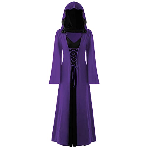 AEGJEGVD Vintage Hexenkleid Weihnachten Vampir Kostüm Frauen Renaissance Kostüm Frauen Mittelalter Kleid Plus Größe Halloween Kostüme für Erwachsene Kapuze Maxi Kleid Mittelalterlich Cosplay von AEGJEGVD