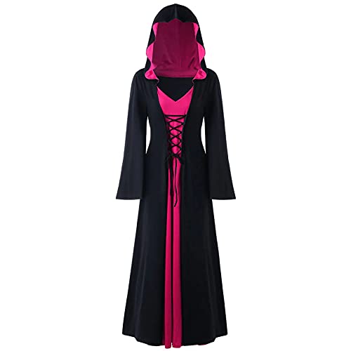 AEGJEGVD Vintage Hexenkleid Weihnachten Vampir Kostüm Frauen Renaissance Kostüm Frauen Mittelalter Kleid Plus Größe Halloween Kostüme für Erwachsene Kapuze Maxi Kleid Mittelalterlich Cosplay von AEGJEGVD