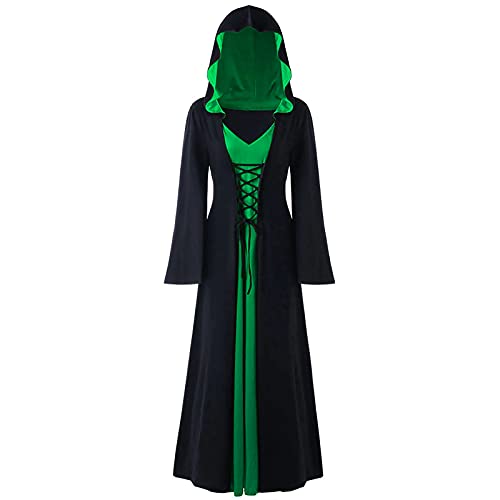 AEGJEGVD Vintage Hexenkleid Weihnachten Vampir Kostüm Frauen Renaissance Kostüm Frauen Mittelalter Kleid Plus Größe Halloween Kostüme für Erwachsene Kapuze Maxi Kleid Mittelalterlich Cosplay von AEGJEGVD