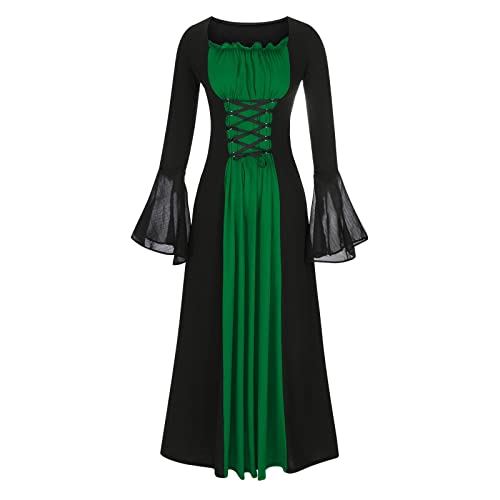 Renaissance Kostüm Frauen Vintage Mittelalterliche Kleid Karneval Halloween Party Prinzessin Kostüm mit Trompetenärmel Gothic Maxikleid Prime Day Mittelalter Viktorianischen Königin Kleider 2024 von AEGJEGVD