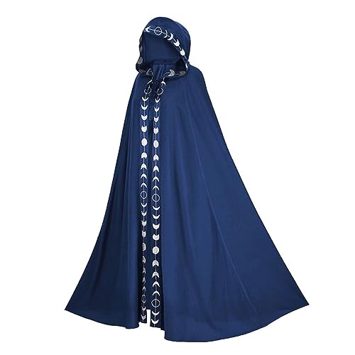 AEIOFU Zauberer Umhang 58 in Langer Kapuzenblüte Brim Halloween Cloak Erwachsener Renaissance mittelalterlicher Kordelstring Black Cape Gothic Wizard Robe Blue L-XL von AEIOFU