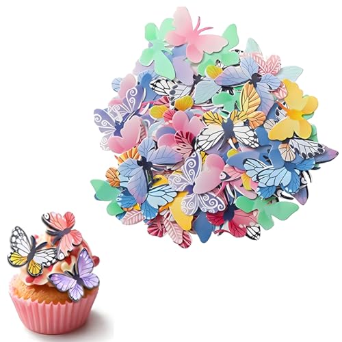 AEIOPRS 72 Pcs Schmetterlinge Deko Torte Essbare Reispapier Geburtstag Tortendeko Cupcake Toppers Kuchen Dekoration von AEIOPRS