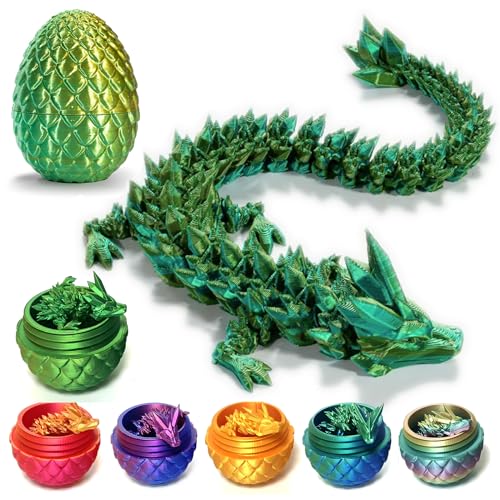 AENEY 3D-Gedruckter Drachenei Mit Drache, Geheimnisvolle Drachen Figuren Spielzeug Abnehmbarer Kristalldrache Mit Drachenei, Osterdeko Passend Für Das Zu Hause (Grün Gelb) von AENEY