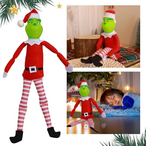 AENEY Grünes Monster Figur, Elf Plüsch Spielzeug Weihnachten Puppe Deko Cartoon Plüschtier Grün Weiche Kuscheltiere Geschenk für Weihnachten (Gestreifte) von AENEY