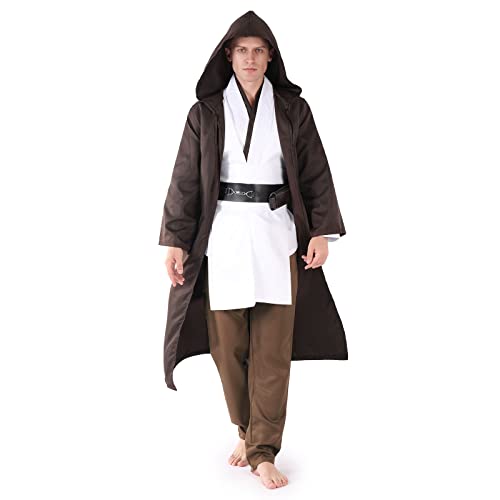 AENEY Jedi Kostüm für Erwachsene Tunika mit Kapuze mittelalterliches Kostüm Halloween Cosplay Party Kostüm komplettes Set, braun (S,170cm) von AENEY