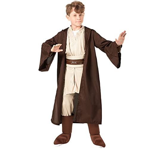 AENEY Jedi Kostüm für Kinder, Robe mit Kapuze, Mittelalter Jedi-Bademäntel, Halloween Kostüm, Cosplay, Party, komplettes Set, Braun (S) von AENEY