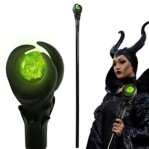 AENEY Maleficent Staff Deluxe Böser Zauberstab mit grünem/orangefarbenem Licht, LED-Hexenstab für Halloween, Maskerade, Requisite – grünes Licht von AENEY