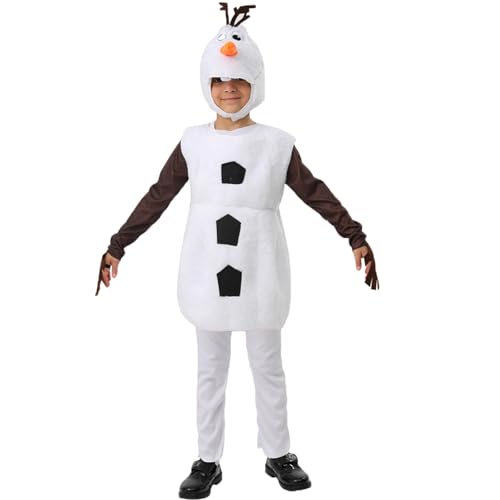 AENEY Olaf-Kostüm für Kinder, 3-teiliges Schneemann-Cosplay-Outfit mit Hut-Einteiler, Weihnachtskostüm für Jungen und Mädchen (Large) von AENEY