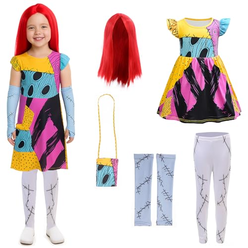 AENEY Sally Albtraum-Before Weihnachtskostüm für Mädchen, 5-teilig, Kostüm-Outfits mit roter Perücke, Taschenärmel, Leggings für Halloween, Größe L, 7–8 Jahre AENEY Sally Albtraum-Before Weihnachtskostüm für Mädchen, 5-teilig, Kostüm-Outfits mit roter Perücke, Taschenärmel, Leggings für Halloween, Größe L, 7–8 Jahre von AENEY