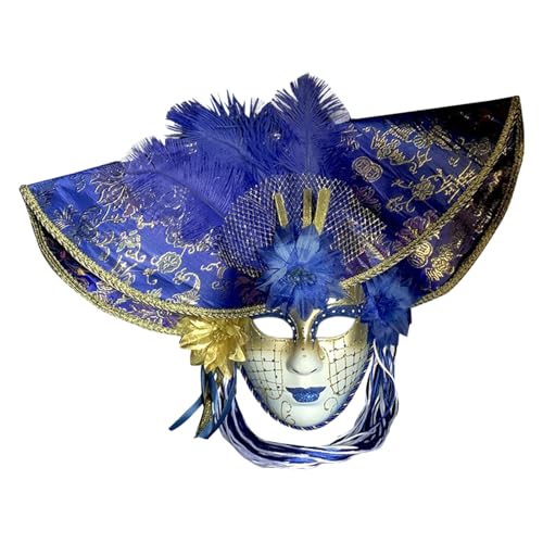 AENEY Venezianische Maskerade Maske mit Hut Karneval Narren Ball Masken Karneval Party Vollgesichtsmaske für Paare (Blau) von AENEY