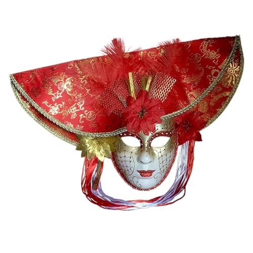 AENEY Venezianische Maskerade Maske mit Hut Karneval Narren Ball Masken Karneval Party Vollgesichtsmaske für Paare (Rot) von AENEY