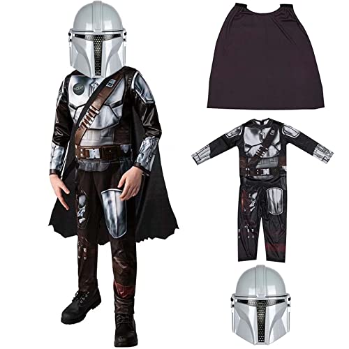 Mandalorian Kinderkostüm, klassisches Universum, Alien-Kostüm mit halbem Helm-Umhang für Halloween, Cosplay, Kostüm, Party-Outfit, M von AENEY