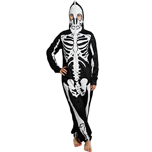 Skelett-Kostüm für Erwachsene, Halloween-Skelett-Kostüm, Overall mit Vorder- und Rückseite, Skelett-Knochen-Druck für Männer und Frauen, XL von AENEY