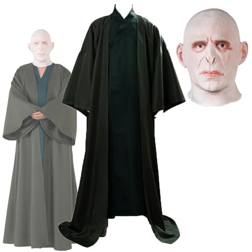 Voldemort-Kostüm für Erwachsene und Kinder, schwarzer böser Zauberer, Robe, Tunika, Outfit, Halloween, Cosplay, Party, Dämonen-Umhang, Requisiten (Erwachsene, Größe 3XL) von AENEY