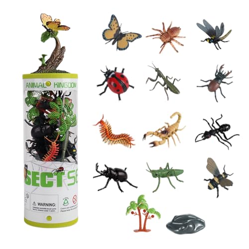 AENIMELY 15 Stück Insektenspielzeug Figuren Mini Realistische Schmetterling Ameise Biene Marienkäfer Spinne für Kinder Insektenthema Halloween Party mit Eimer Aufbewahrung von AENIMELY