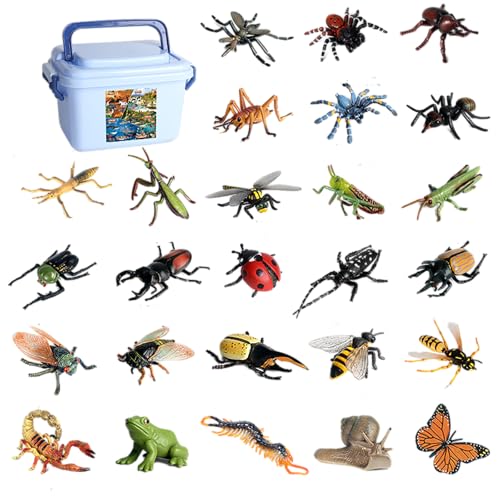 AENIMELY 26-teiliges realistisches Insektenfiguren-Set Spinne, Schmetterling, Mücke, Biene, Kunststoff, Modell, Partygeschenk, Schulprojekt, Geschenk mit Aufbewahrungsbox von AENIMELY