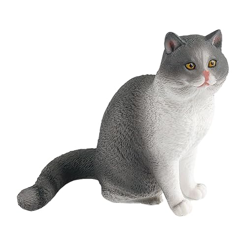 AENIMELY Graue Katzenfigur, niedliches Kurzhaar, Katzenspielzeug, Kätzchen, Sammelfigur, handbemalt, Bauernhof, realistisches Katzen-Tiermodell, Spielzeug für Kinder von AENIMELY