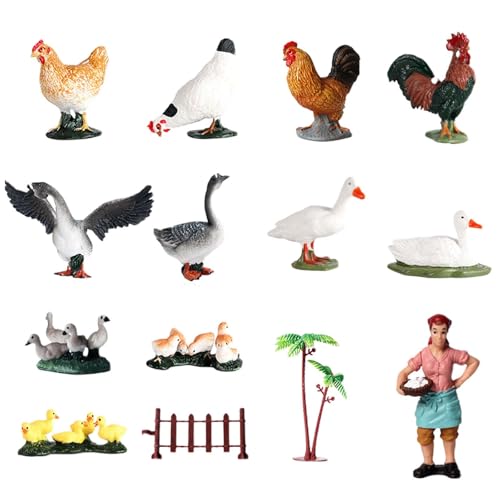 AENIMELY Mini-Farmtier-Figuren, Hahn und Gans, Ente, realistische Figuren, pädagogisches Spielset, Partyzubehör, Cupcake-Topper für Kleinkinder, Kinder, 11 Stück von AENIMELY