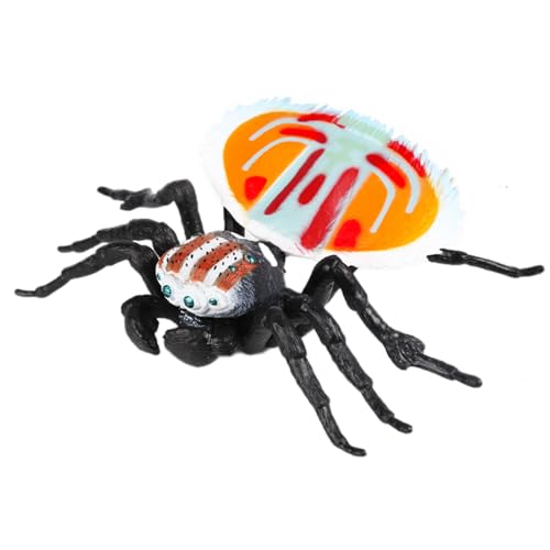 AENIMELY Pfauenspinnenfigur, buntes Insektenspielzeug, Tierfiguren, pädagogischer Streich, Spinne für Halloween, gruselige Requisiten, Partyzubehör (Orange) von AENIMELY