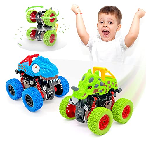 AESTEMON Auto Spielzeug ab 3 Jahre Junge, Monstertruck Dinosaurier Cars Spielzeug Kinderspielzeug 2 3 Jahre Junge, 360° Drehbaren Spielzeugauto Kinder Geschenk Junge 2 3 4 5 Jahre, 2 Stück von AESTEMON