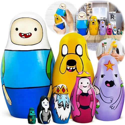 AEVVV Adventure Time Heroes Figuren - Holz Nesting Dolls Set 7 Stück - Holz Russische Matroschka 13,5 cm von AEVVV