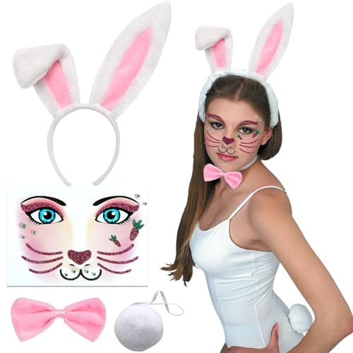 AEYAKA Hase Kostüm Hasenohren Haarreif Set Tierkostüm Halsband Plüsch Hasenohren Stirnband für Kinder Erwachsene Karneval Cosplay Kostümparty von AEYAKA