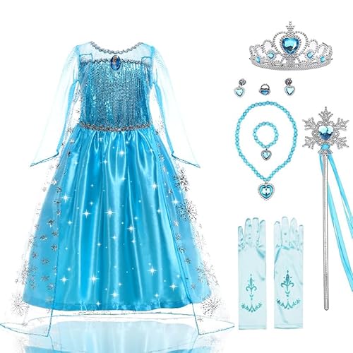 AFEIGE Elsa kostüm mädchen,11-teiliges Set Elsa Kleid,ELSA Kinder Prinzessin Kleid,Eiskönigin Kleid für Weihnachten Verkleidung Karneval Party Halloween Party Geburtstag Party. von AFEIGE