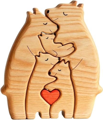 2024 New Personalised Wooden Bear Family Puzzle,1-8 Family Name Heart Art Puzzle,Animal Jigsaws,Wooden Sculpture,Wood Bear Sculptures Ornament Desk Decoration,House Warming Gifts Ideas,Wooden Decor von AFGQIANG