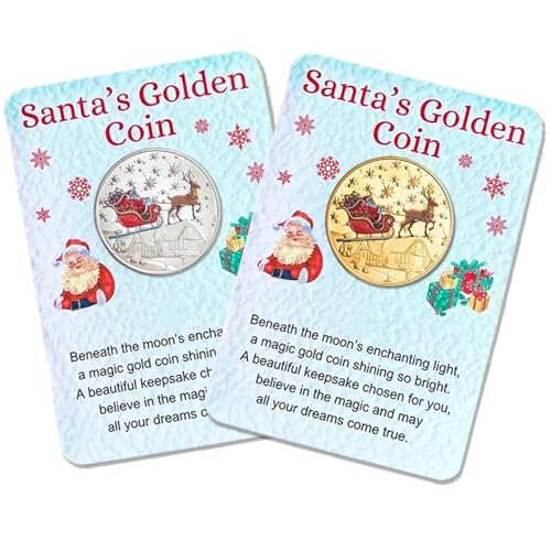 AFGQIANG Santa Gold Coins for Christmas Eve Boxes | Santa Claus Souvenir Coin Xmas Coin,Christmas Commemorative Coins with Message Card, New Year Gift Collectible Souvenir Coins (Mix-2pcs) von AFGQIANG