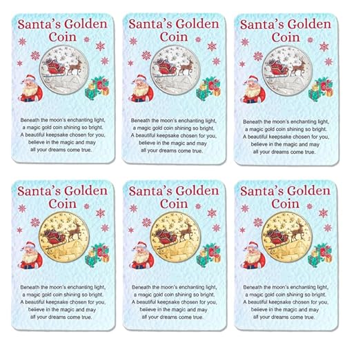 AFGQIANG Santa Gold Coins for Christmas Eve Boxes | Santa Claus Souvenir Coin Xmas Coin,Christmas Commemorative Coins with Message Card, New Year Gift Collectible Souvenir Coins (Mix-6pcs) von AFGQIANG