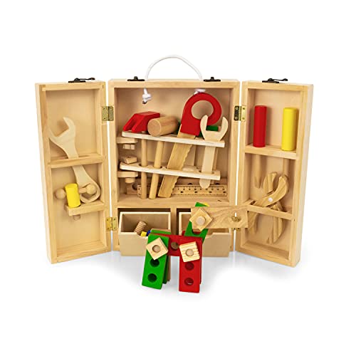 AFH Webshop Werkzeugkasten Holz Kinderwerkzeugkasten Kinderspielzeug Bauarbeiter Holzspielzeug Spielzeug von AFH Webshop